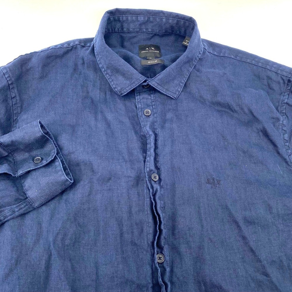A/X Armani Exchange Mens XL Navy Linen Blend Long Sleeve Button Down Shirt